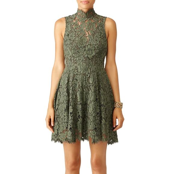Keepsake the Label Dress Womens X Small Green Porcelain Lace Mock Neck Mini - Picture 1 of 12